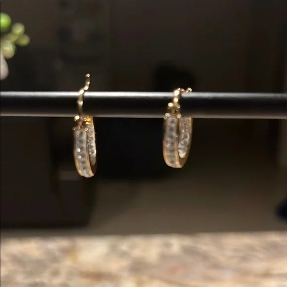 Elegant Gold and Diamonique like Hoop Earrings - Picture 4 of 7